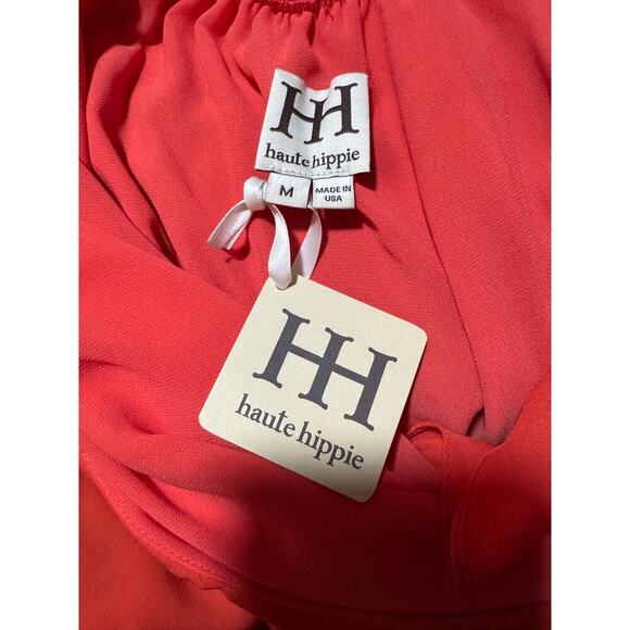 Haute Hippie Silk Maxi Dress, M, ruffles, hi-low, Orange, spaghetti Strap - Picture 3 of 6